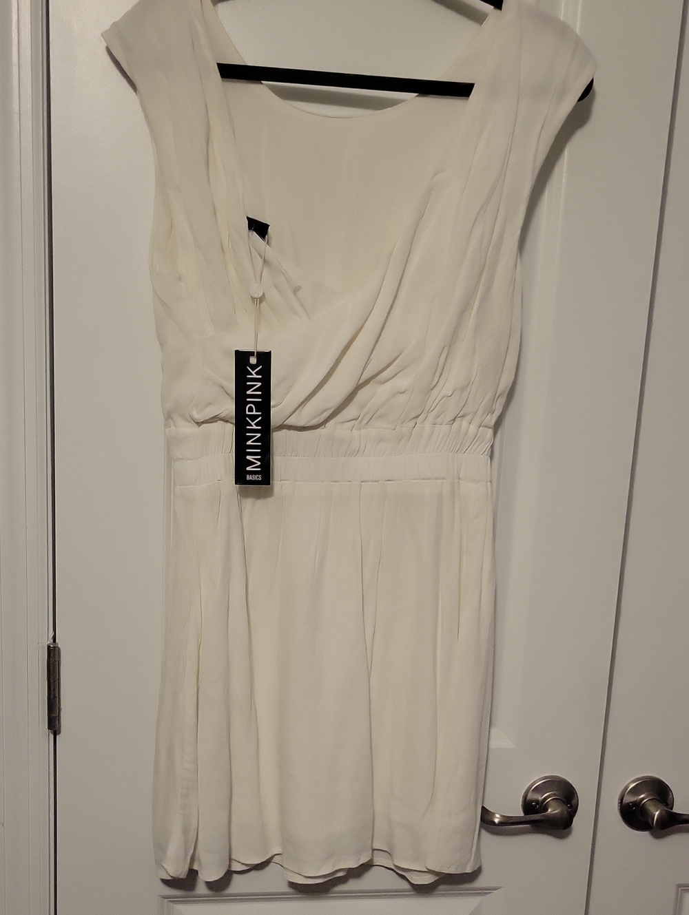 MINKPINK Ivory Sleeveless Draped Waist Mini Dress